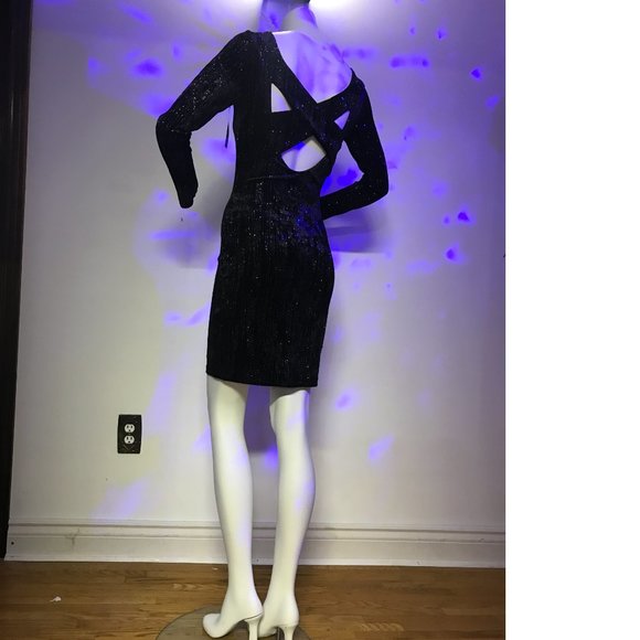 Le Chateau Black Gold Velvet Velour Metallic Evening Cocktail Bodycon Dress NWT - Picture 6 of 10